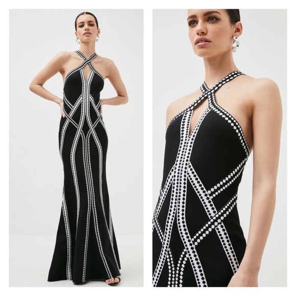 Karen Millen Dresses & Skirts - NWT KAREN MILLEN Graphic Contour Bandage Knit Maxi Dress Black White Petite XS